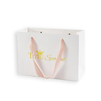 Sac en papier blanc personnalisé, résistant à la graisse, avec ruban, de luxe, écologique, imperméable, réutilisable, robuste, petit format, pour le shopping et les cadeaux, avec finition aluminium