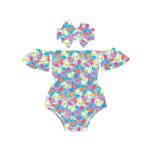 Conjunto de Ropa para Bebé Recién Nacido, Estilo Boutique, Última Moda 2022, con Hombros Descubiertos y Diadema con Lazo - Product Image 4