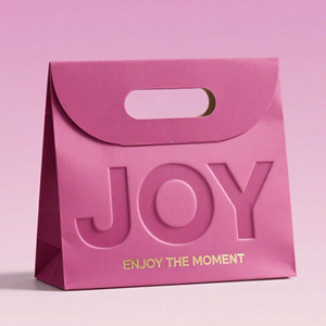 Hot-bán sang trọng Logo dập nổi thời trang die-cut xử lý mua sắm túi giấy màu hồng chết cắt xử lý make up túi giấy - Product Image 2