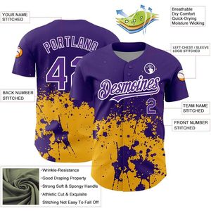 Camiseta de béisbol personalizada con patrón de salpicaduras de tinta, camisa de softbol personalizada con botones completos, uniforme deportivo unisex que absorbe la humedad - Product Image 2