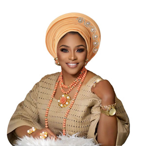Sıcak satış düğün türban şapkalar bayanlar için afrika elmas Gele şapkalar müslüman kadın nijeryalı Bonnet başörtüsü - Product Image 3