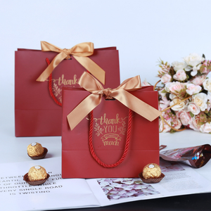 Bolsa de papel de compras impresa con lazo rojo rosa de lujo personalizada para tienda de perfumes, artesanía hecha a mano, bolsas de compras de agradecimiento - Product Image 4