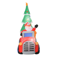Dekorasi halaman Natal tiup berbentuk Santa Claus mengemudi mobil pemadam kebakaran dengan pohon, tinggi 7,5 kaki, dilengkapi lampu LED.