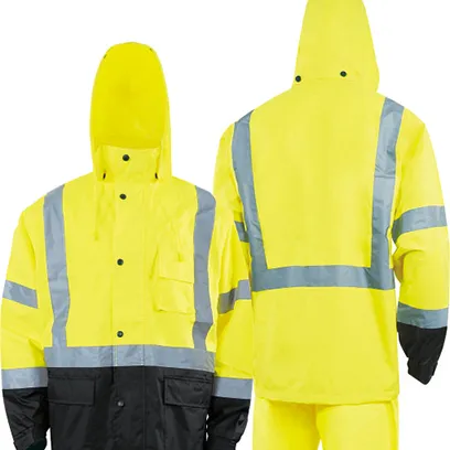 High quality safety working reflective men raincoat wholesale 300D oxford safety rainsuit