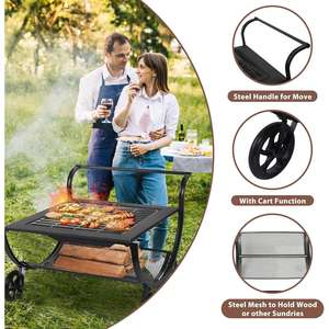 Danlong 31 Inch Steel Square Wood Burning <b>Fire</b> <b>Pit</b> With Wheels <b>Portable</b> Outdoor BBQ Grill For Garden Patio - Product Image 3
