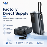 OEM ODM Batterie externe portable 20000mAh Chargeur rapide 65W PD Câble Type-C Micro USB intégré Affichage numérique Étanche Sans fil