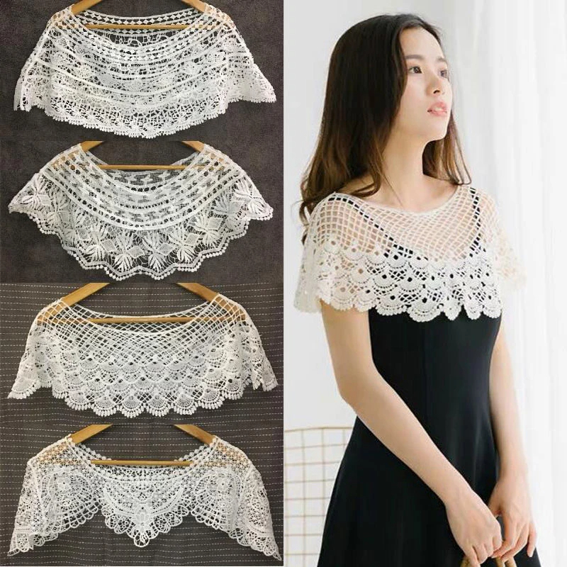 Women Knit Hollow Out Shawl Wrap Wedding Bridal Evening Dress Lace Shawl Wedding Sunflower Lace Scarf Collar