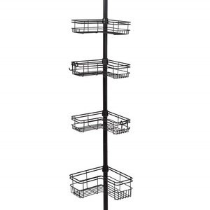 Argent noir 4 pôles support mural organisateur de stockage en acier inoxydable 4 niveaux télescopique coin douche étagère Caddy suspendu pour <span class=keywords><strong>salle</strong></span> de <span class=keywords><strong>bain</strong></span> - Product Image 3