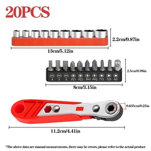 Juego de 20 Piezas de Llaves de Trinquete Mini, Puntas de Destornillador, Varillas de Extensión, Eje Flexible Universal en Forma de L, Reversible - Product Image 3