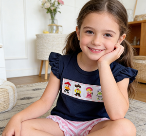 YiHui Brand Hand Smocked 100% Cotton <strong>Boys</strong> Clothing Set with Casual Cute Animal Pattern Short Sleeve Top and Shorts - Product Image 5