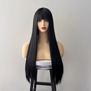 Perucas de Cabelo Humano Brasileiro Liso de Alta Densidade com Renda Frontal, Super Sem Cola, Feitas à Máquina, Comprimento Longo, com Franja, 180% - Product Image 5