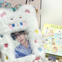 Porte-cartes de crédit et porte-clés en peluche polyester, motif lapin coréen mignon, 3 pouces, à accrocher à l'oreille, style dessin animé, pour photocartes