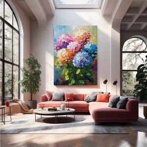 Peinture texturée, grand motif floral vertical coloré, art mural abstrait texturé moderne et épais pour la maison et la galerie - Product Image 5