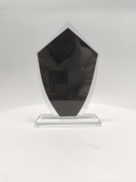 Trophée en verre en forme de bouclier noble pour la reconnaissance des services hôteliers, avec logo et texte gravés sur mesure, cadeau personnalisé