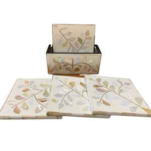 Handmade Square Mother of Pearl Walnut <b>Coasters</b> <b>Set</b> <b>with</b> <b>Holder</b> Luxury Drink Mats for Home & Office Table Decor - Product Image 4