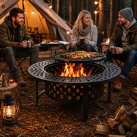 Brasero d'extérieur robuste à bois avec grille double pivotante et plateau en treillis pour jardin