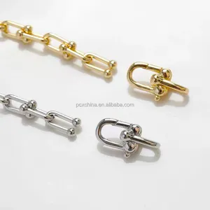 18k Gold Necklace Hip Hop Men Women Wholesale Ushaped Paper Clip Chain Solid 18k Gold Jewelry Filled Horseshoe Necklace Bracelet