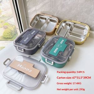 Boîte à lunch en acier inoxydable à 3 compartiments avec ustensiles, isolée thermiquement, pour étudiants, boîte à bento de style japonais, récipient alimentaire - Product Image 5