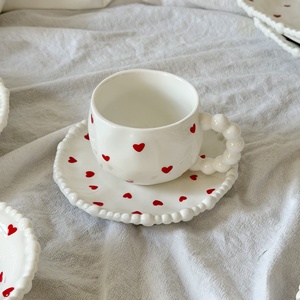 Korean Ins Style Pearl Love Irregular Hand-Pressed <b>Ceramic</b> <b>Plate</b> Cup and Saucer Dessert Dish Snack <b>Plate</b> Bowl Microwave Safe - Product Image 6