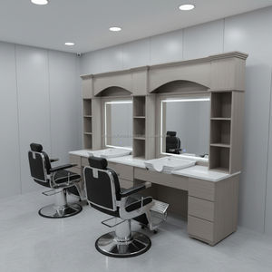 Estación de barbero clásica de madera con lavabo y espejo LED para peluquería/barbería - Product Image 1