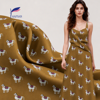 Kain Sutra Murni 100% Tenun Crepe De Chine 16mm 70gsm Motif Unta Cetak Hewan Elastis Ringan Gaun Anak Perempuan Syal Pernikahan