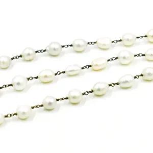 Mother of Pearl Rosary Chain,Fancy Jewelry Making Chain Beading Necklace,BIG Size Metal Rosary Chains 100% Natural Genuine Pearl