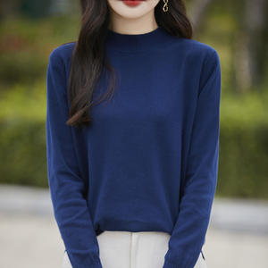 Pull en tricot de coton pour femme, col semi-montant, coupe ample, épaisseur moyenne, respirant, automne-hiver - Product Image 1