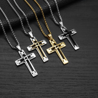 Liontin Salib Yesus Kristus Berongga Anti Karat Lapis Emas 18k Bahan Stainless Steel Perhiasan Fashion Berkualitas Tinggi Kalung