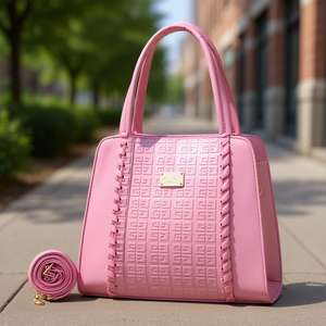 Sac fourre-tout décontracté pour femme Fana Jupiter, en cuir PU rose, motif géométrique, grande capacité, deux poignées, fermeture ouverte, décoration chaîne - Product Image 2