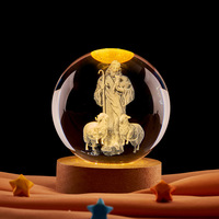 Lampe boule de cristal 3D en gros sur le thème de la religion et des animaux, veilleuse LED avec base en bois pour la décoration intérieure et les cadeaux