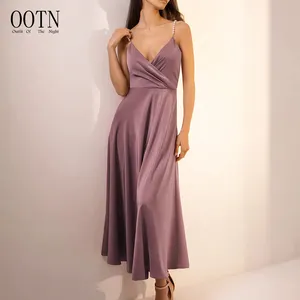 Ootn vestido mulheres a-linha maxi de pérola, elegante, alça espaguete, cintura alta, 2022, qualidade superior, sólida, jovem, vestido sexy