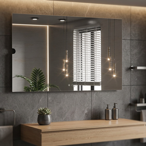 Miroir de salle de bain moderne encadré avec éclairage LED, design mural en verre et métal - Product Image 1