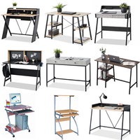 Meubles en forme de L cadre en métal bureaux d'écriture en bois Table d'étude Table d'ordinateur d'angle de maison avec étagères