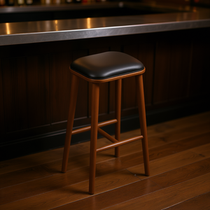Sgabello da bar Jason in similpelle con base in legno, design moderno mid-century per uso bar. - Product Image 2