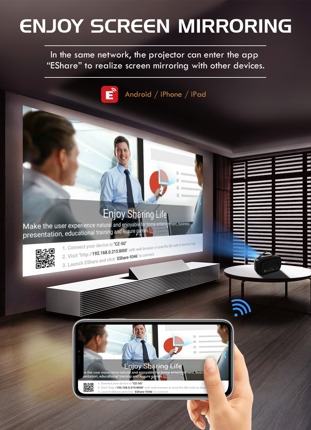 4K Mini DLP Projector Portable Durable Android Home Theater Mini Projector