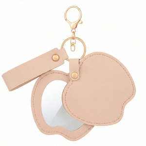 Apple-Shaped PU Leather Compact <b>Mirror</b> Keychain Red Double-Sided Travel Pocket <b>Mirror</b> With Swivel <b>Foldable</b> Design - Product Image 3