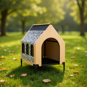 Db Modern <b>Outdoor</b> Solid Wood Pet <b>House</b> With Animal Print Windows Medium <b>Dog</b> Kennel For Cats - Product Image 2