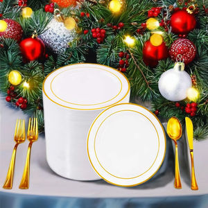 कस्टम रंग सोने रिम डिस्पोजेबल डिनर प्लेट शादी क्रिसमस प्लास्टिक प्लेट ट्रे डाइनिंग टेबलवेयर पार्टी - Product Image 3