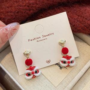 " Fu "   Pendientes largos <span class=keywords><strong>de</strong></span> terciopelo con borlas y diseño <span class=keywords><strong>de</strong></span> león, estilo chino tradicional, novedad - Product Image 6