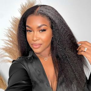 Media Peluca de Cabello Humano Lacio Rizado, Media Peluca Lista para Usar con Cordón Ajustable, Lacio Yaki sin Pegamento, 3 en 1 - Product Image 2