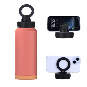 Pemegang magnetik ponsel Gym botol air terisolasi botol air baja tahan karat dengan tutup sedotan