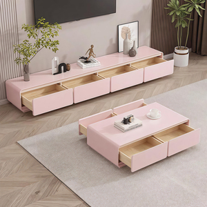Meuble TV et table basse de style dopamine, meuble TV de salon <span class=keywords><strong>rose</strong></span>, meuble sur pied en <span class=keywords><strong>bois</strong></span> massif - Product Image 2
