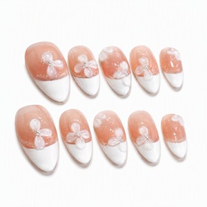 Uñas Postizas Acrílicas Hechas a Mano con Diseño de Flores y Punta Francesa, Cobertura Completa, 10 Piezas para Dedos - Product Image 4