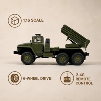 Camion militaire RC à l'échelle 1/16, 6x6, lance-roquettes, télécommande 2,4 GHz, véhicule routier avec lumières, prêt à rouler, jouet pour enfants, chargeur inclus