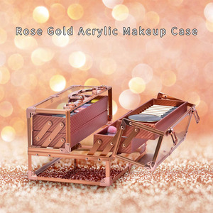Acrylic Beauty Makeup Box Mỹ Phẩm <span class=keywords><strong>Train</strong></span> Trường Hợp Xách Tay 4 Tier Khay Trang Sức Lưu Trữ Organizer Trang Điểm Hiển Thị Trường Hợp Rose - Product Image 4