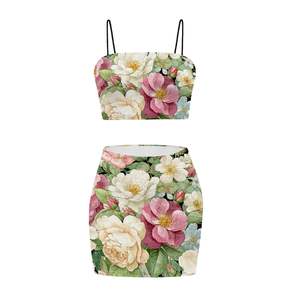 Image personnalisée Débardeur court à fleurs et mini jupes au-dessus du genou pour femmes Taille XS Ensemble deux pièces Tops courts - Product Image 6