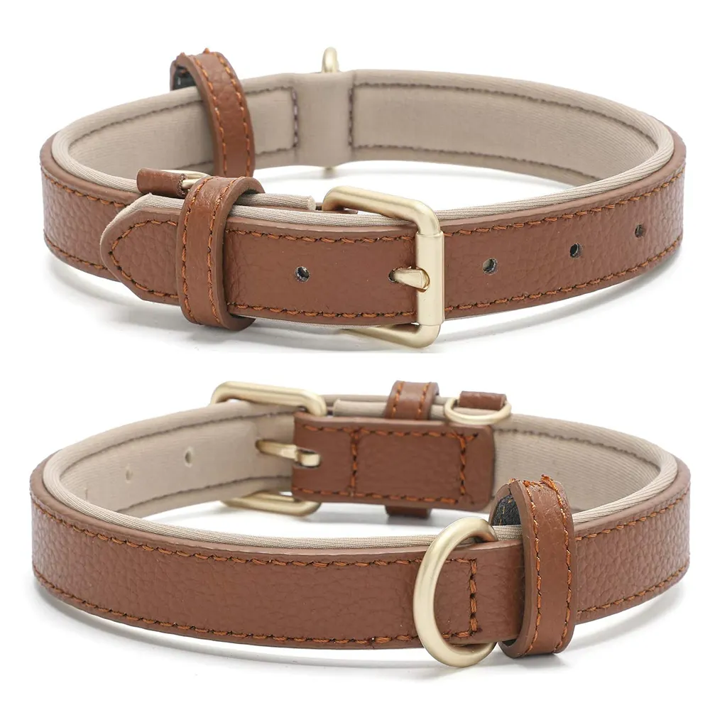 Premium Quality Soft Vegan Genuine Leather Dog Collars Rolled With Leash In Bulk
