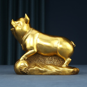 <b>Copper</b> World Zodiac Pig Figurine Yellow <b>Copper</b> Home Decor <b>Table</b> Ornament Birthday Gift Business Opening Decoration - Product Image 2