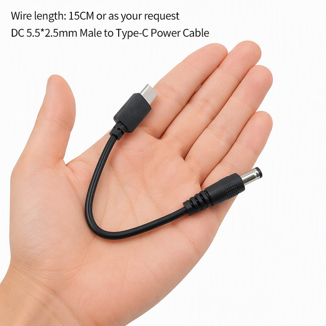 22AWG Customized DC Power Cord 15cm Extension Cable 5.5*2.5mm Male Connector to USB Type C Low Voltage DC Power Extension Cable