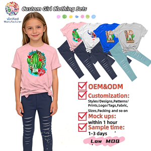 Conjuntos de Ropa Personalizados para Niña, Camiseta con Estampado de Cactus Occidental y Pantalones Rotos, Atuendo para Niñas de San Valentín, Tallas 2-10 - Product Image 1